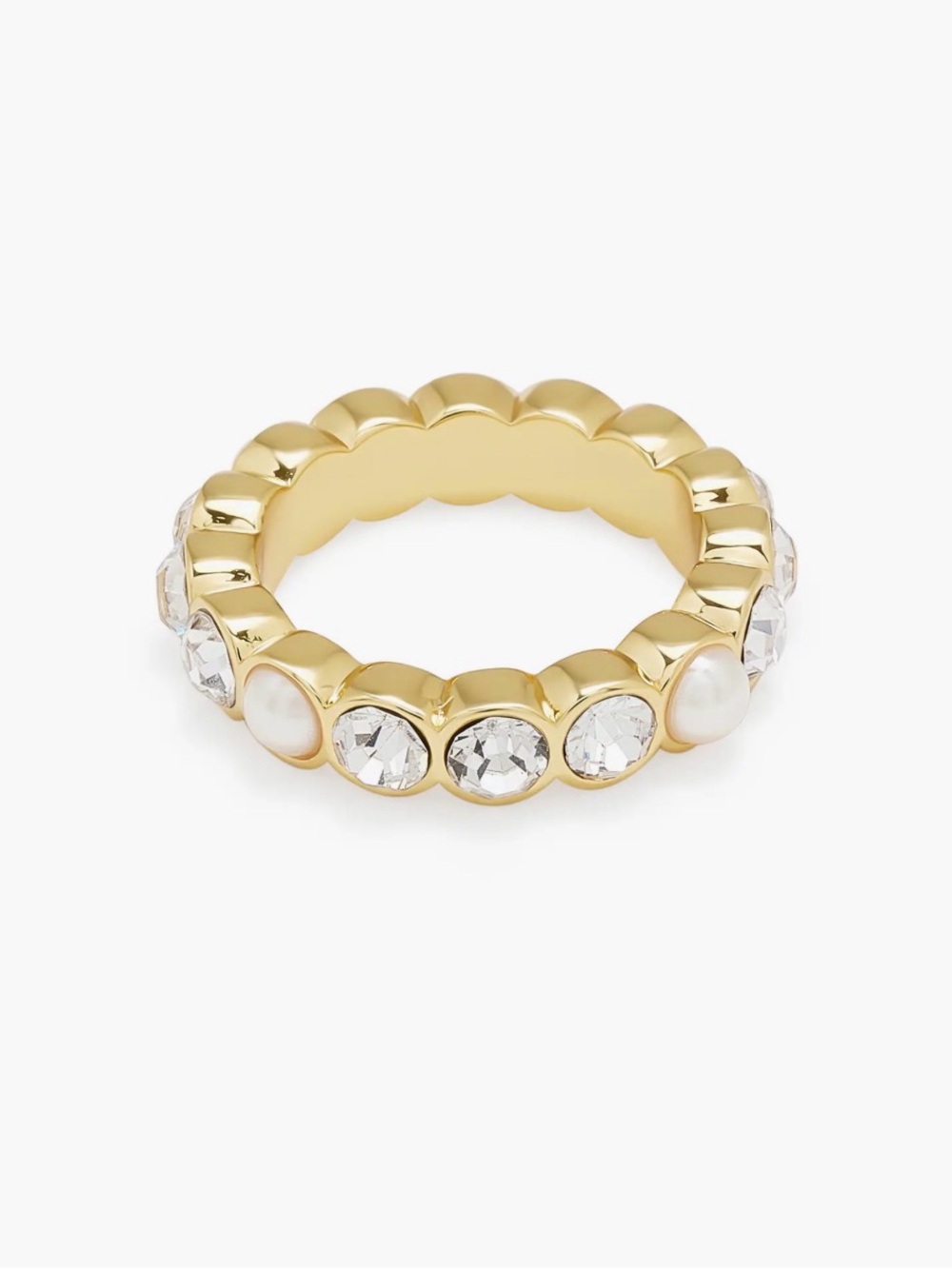 Kurt Geiger Gold Crystal and Pearl Scalloped 
Band Ring